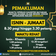 Waktu Operasi Kaunter Bayaran JAINJ bulan Ramadan 1447H