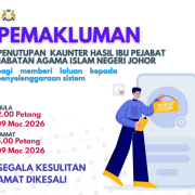 Penutupan Sementara Kaunter pada 09 Mac 2026